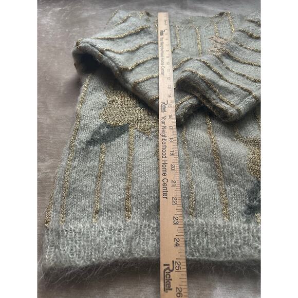 Vintage Mohair Wool Sweater gold metallic striped floral sage Mint green glam - Picture 10 of 16